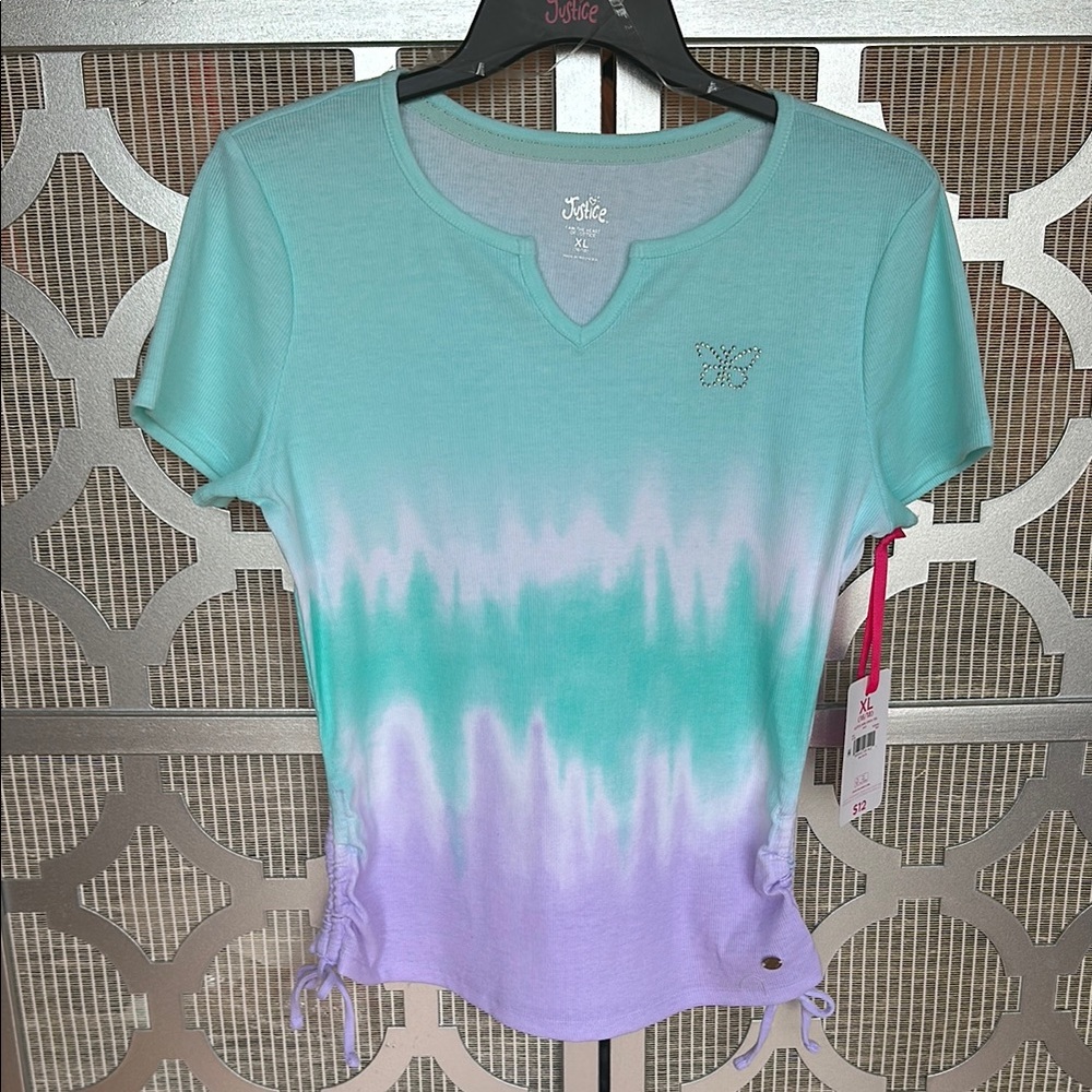 NWT kids Justice Purple and Blue Tie Front Fitted Tee